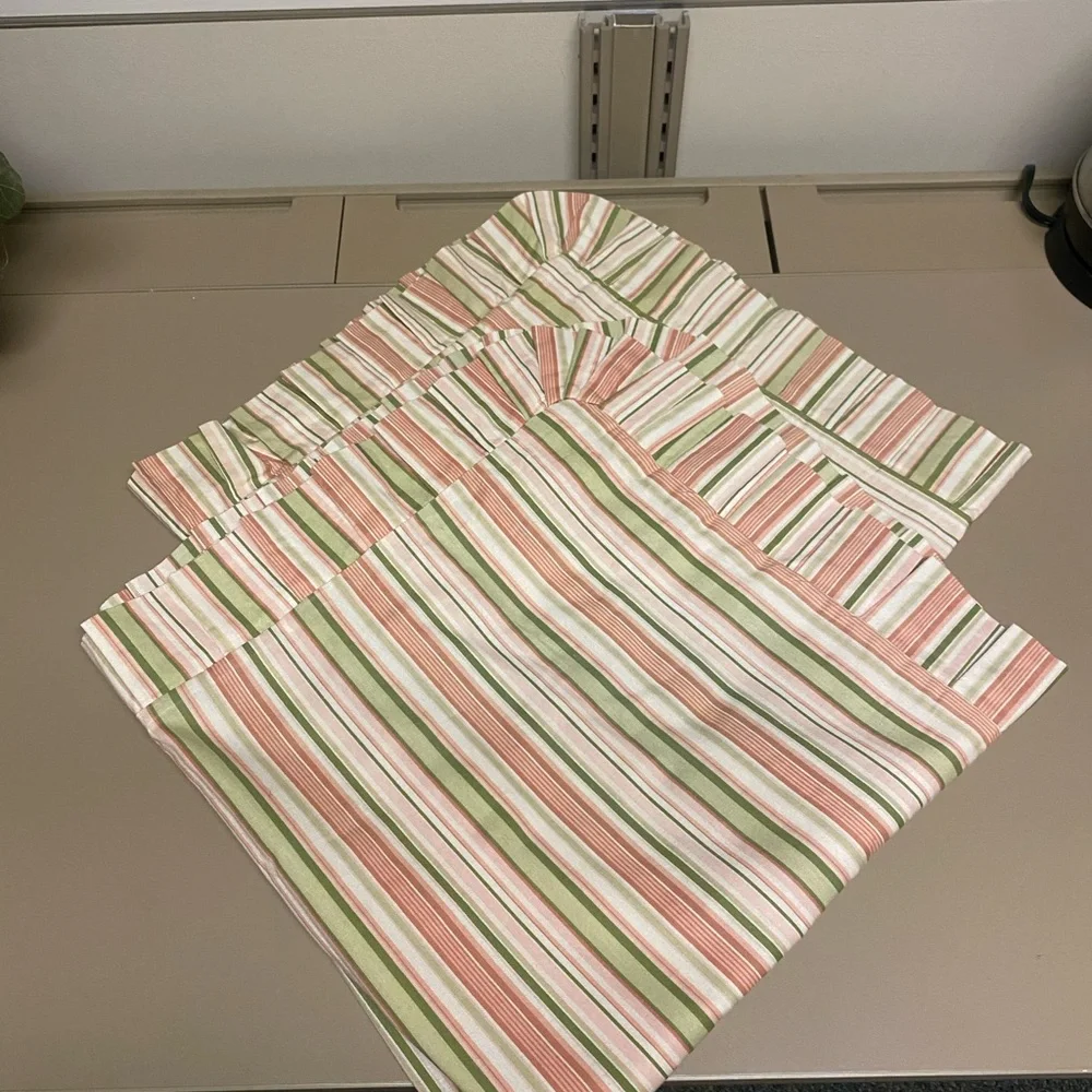 Striped Ruffled 2 Pillowcase - Pink & Green Earth Tone Retro